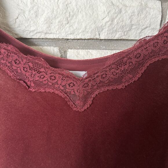 Nic+Zoe Velvet Lace Trim Burgundy Cami Tank Top Large Bra Friendly Straps - Picture 3 of 5
